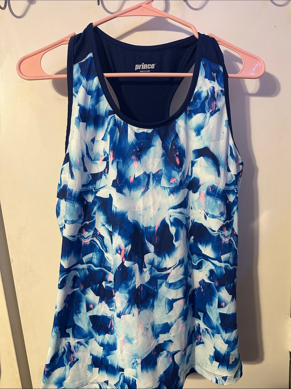 Prince Blue Abstract Racerback Tank with Pink Accents